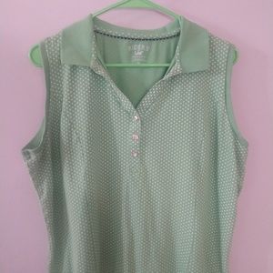 Sleeveless top by LEE green with white polks dots